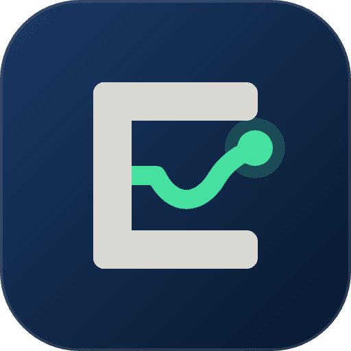 E.A.T. logo: a letter E on a navy tile whose middle stroke is a green retention curve rising to a dot